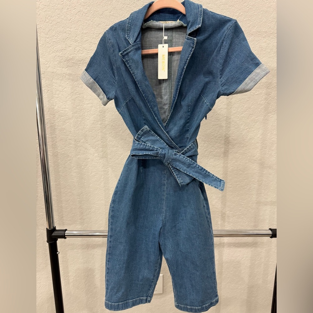 Denim Romper with Belt